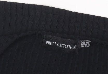 PrettyLittleThing Women’s Black Size 10 Cropped Long Sleeve Hook Top
