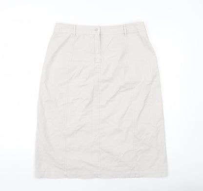 Marks and Spencer Women Beige Size 12 Pencil Skirt Cotton Blend
