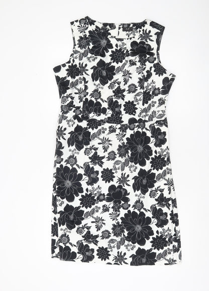 F&F Women’s Black White Floral Sheath Dress Size 16 Knee Length