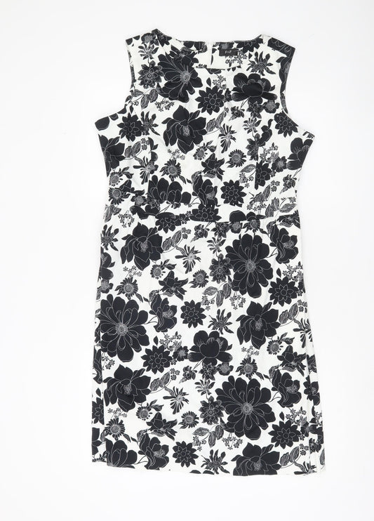 F&F Women’s Black White Floral Sheath Dress Size 16 Knee Length