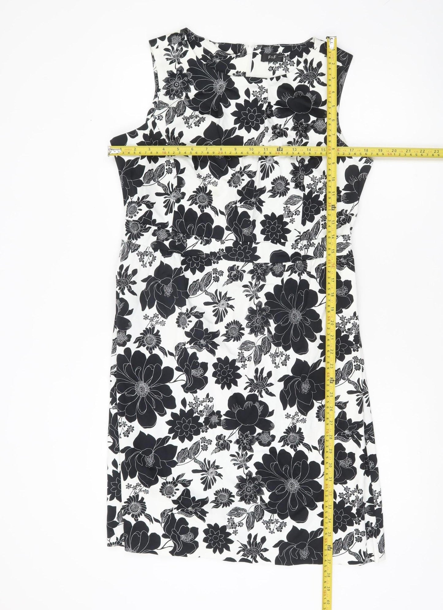 F&F Women’s Black White Floral Sheath Dress Size 16 Knee Length