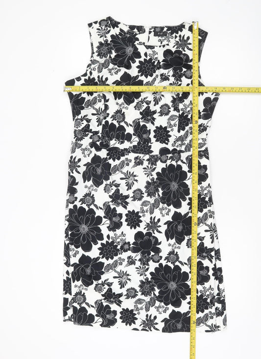 F&F Women’s Black White Floral Sheath Dress Size 16 Knee Length
