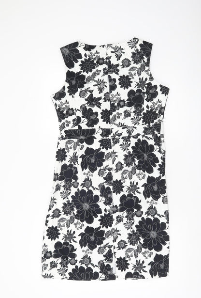 F&F Women’s Black White Floral Sheath Dress Size 16 Knee Length