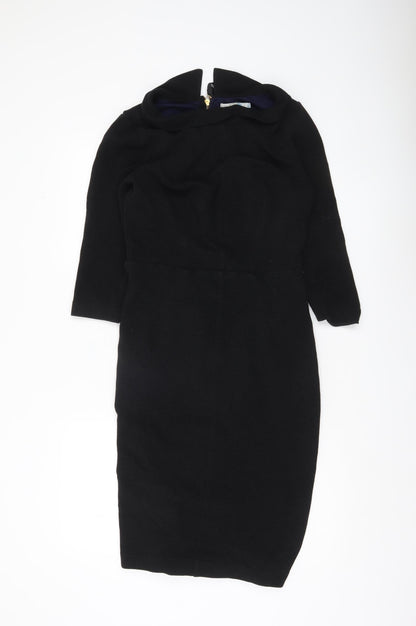 Boden Women Black Sheath Knee Length Dress Size 10 3/4 Sleeve Lined