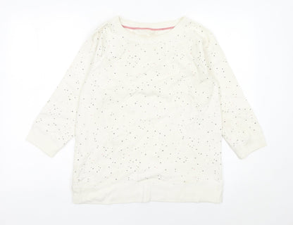 White Stuff Women Ivory Cotton Polka Dot Pullover Sweatshirt Size S