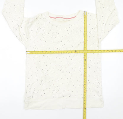 White Stuff Women Ivory Cotton Polka Dot Pullover Sweatshirt Size S