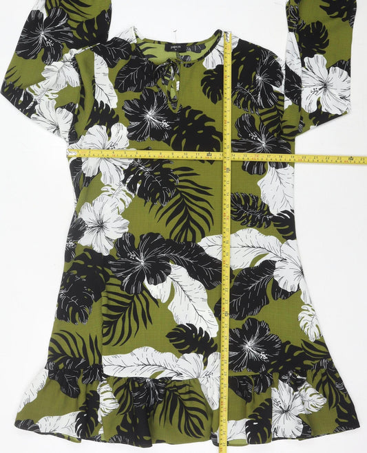 Papaya Women’s Green Floral Shift Dress Size 12 Ruffle Hem