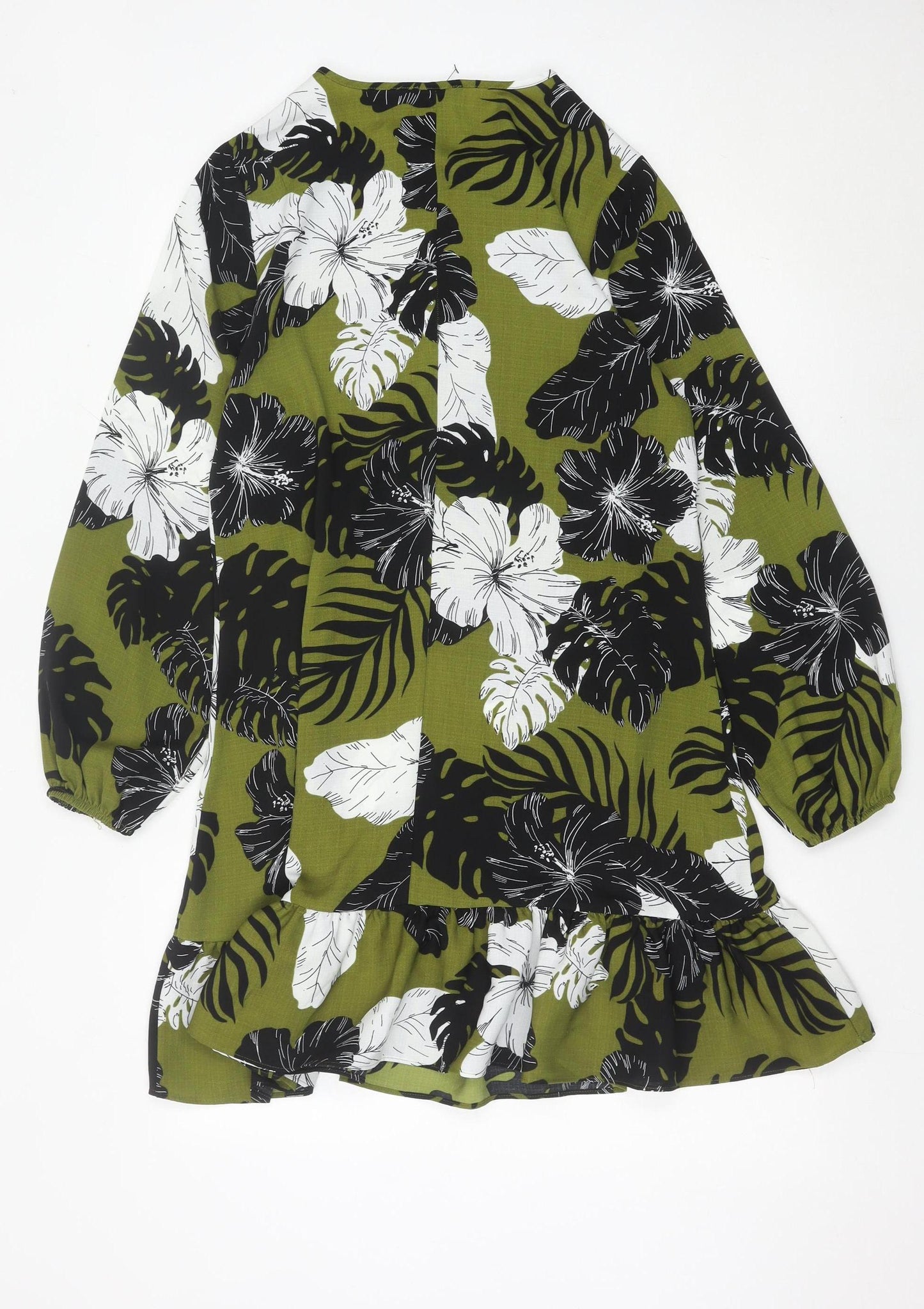 Papaya Women’s Green Floral Shift Dress Size 12 Ruffle Hem