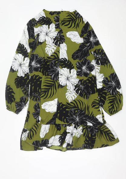 Papaya Women’s Green Floral Shift Dress Size 12 Ruffle Hem
