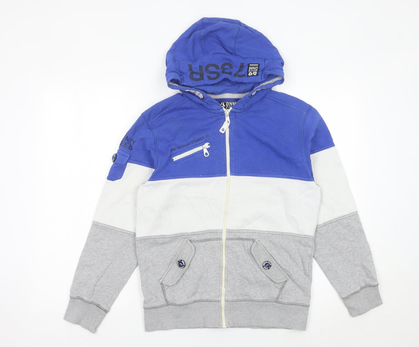 Denim 73 Boys Blue Grey Colourblock Full Zip Hoodie 14 Years