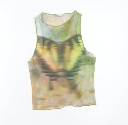 Bershka Womens Multicoloured Mesh Tank Top S Slim Summer Party