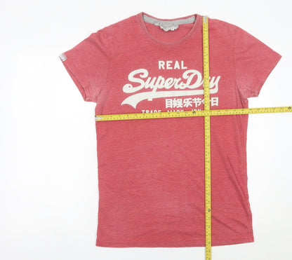 Superdry Men's Red Graphic Logo T-Shirt Size M Crew Neck Short Sleeve