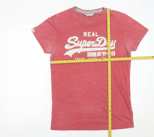 Superdry Men's Red Graphic Logo T-Shirt Size M Crew Neck Short Sleeve