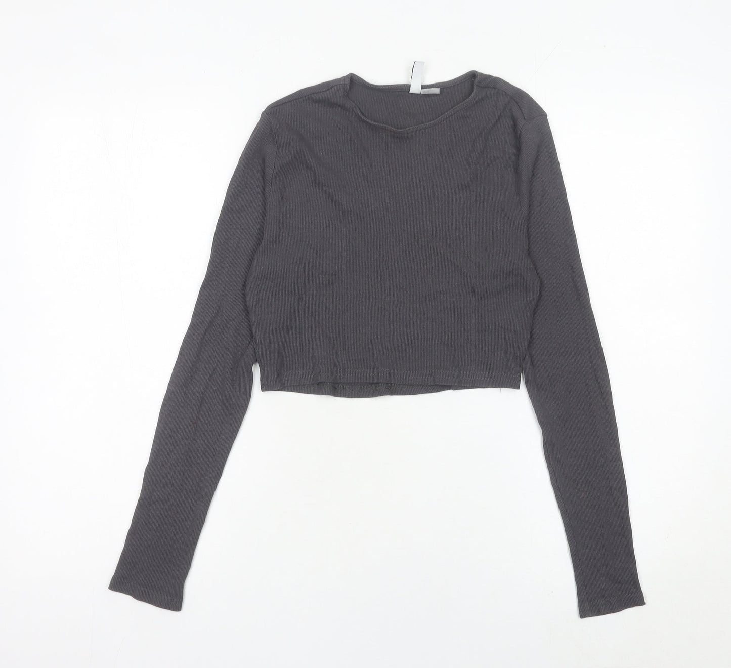 Womens UK Size M H&M Divided Grey Cropped T-Shirt