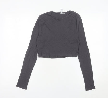 Womens UK Size M H&M Divided Grey Cropped T-Shirt