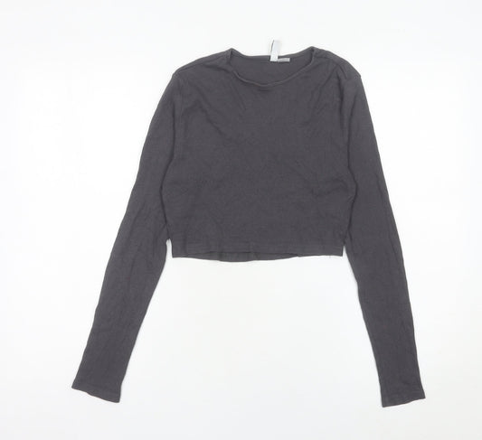 Womens UK Size M H&M Divided Grey Cropped T-Shirt