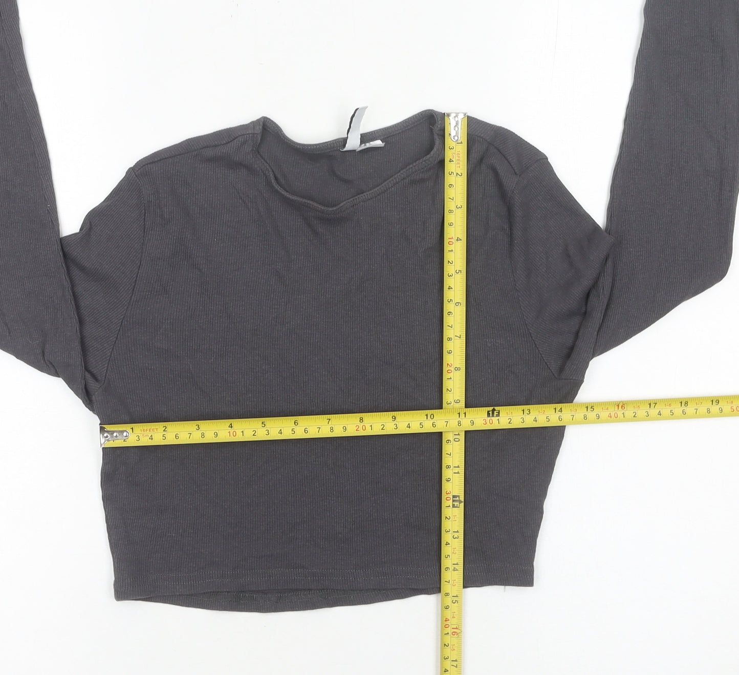 Womens UK Size M H&M Divided Grey Cropped T-Shirt