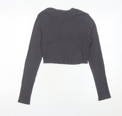 Womens UK Size M H&M Divided Grey Cropped T-Shirt