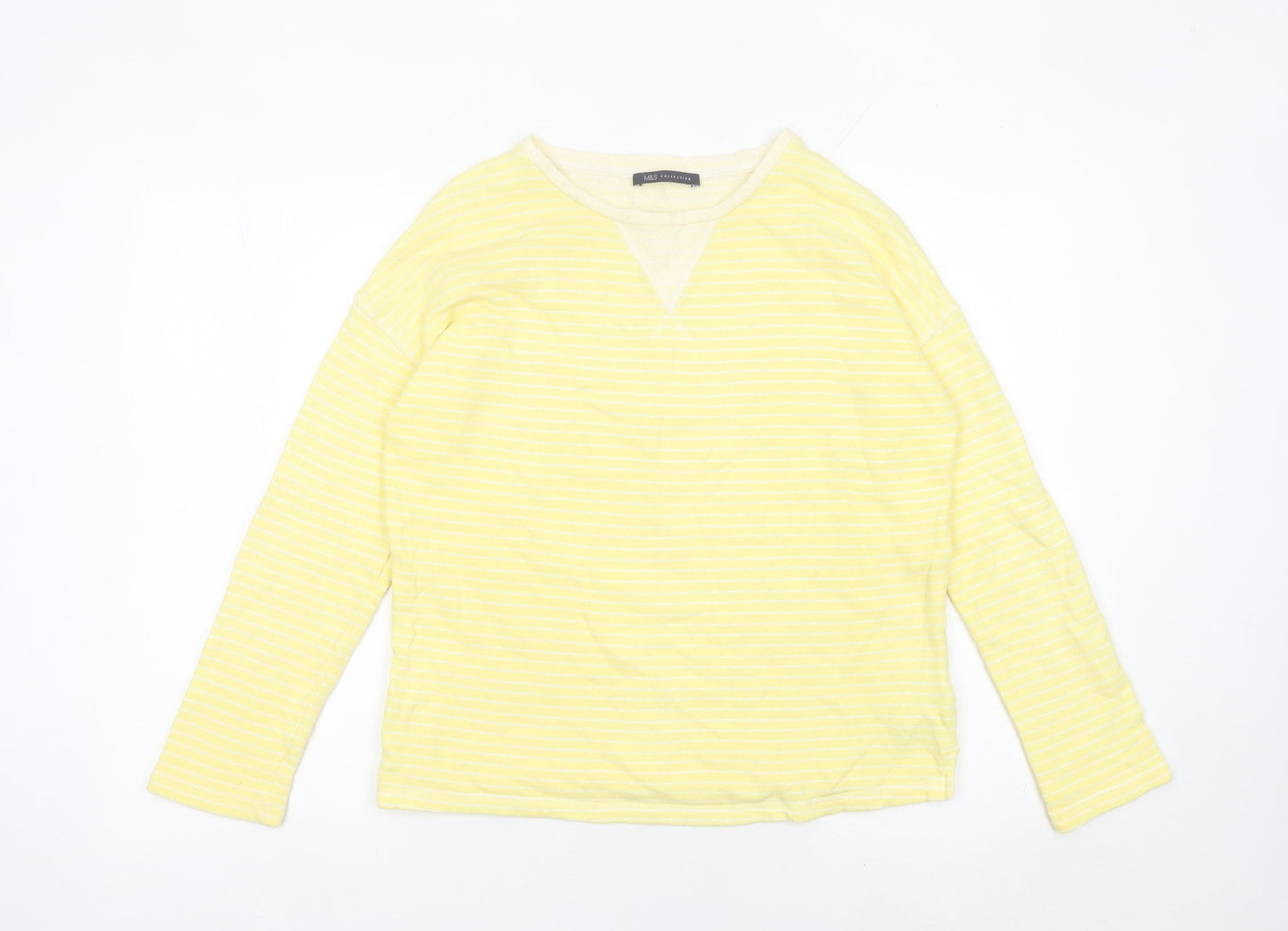Marks and Spencer Women Yellow Striped Pullover Sweatshirt UK 8