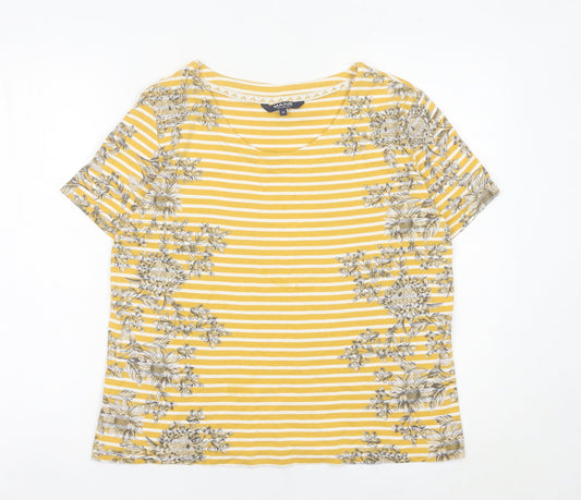 Maine New England Women's Yellow Stripe Floral Cotton T-Shirt Size 18