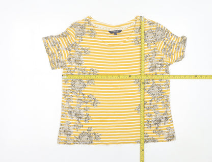 Maine New England Women's Yellow Stripe Floral Cotton T-Shirt Size 18