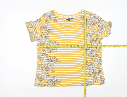 Maine New England Women's Yellow Stripe Floral Cotton T-Shirt Size 18
