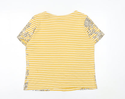 Maine New England Women's Yellow Stripe Floral Cotton T-Shirt Size 18
