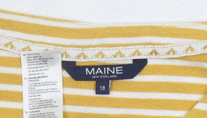 Maine New England Women's Yellow Stripe Floral Cotton T-Shirt Size 18