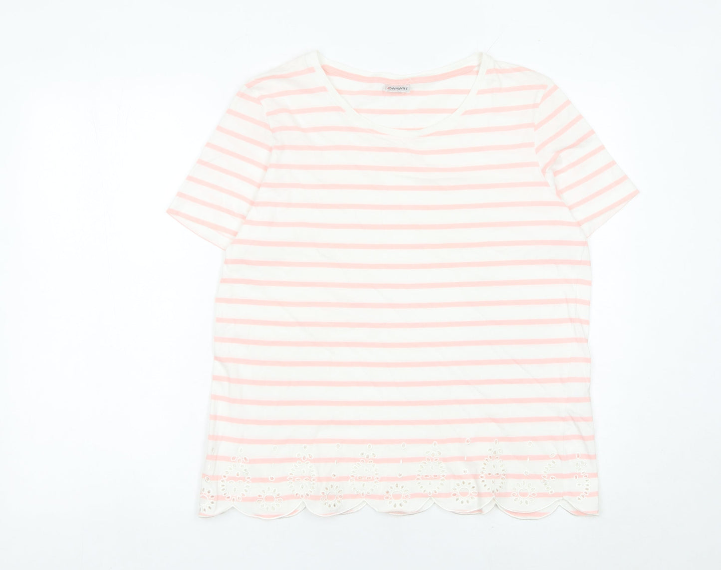 Damart Women’s Pink Striped Cotton T-Shirt Size 14/16 Short Sleeve