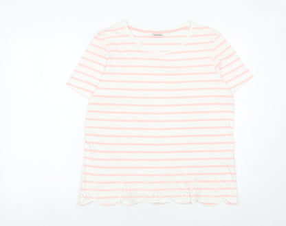 Damart Women’s Pink Striped Cotton T-Shirt Size 14/16 Short Sleeve