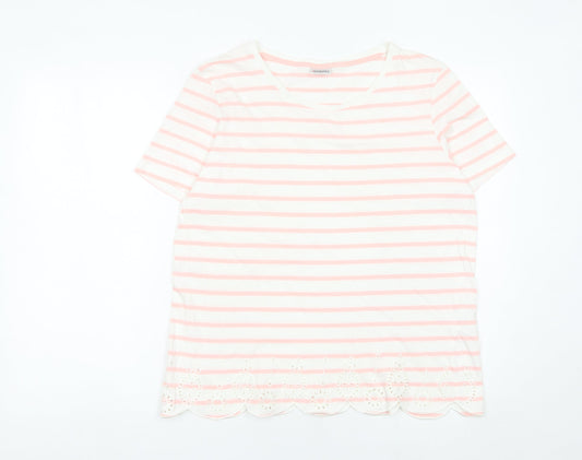 Damart Women’s Pink Striped Cotton T-Shirt Size 14/16 Short Sleeve