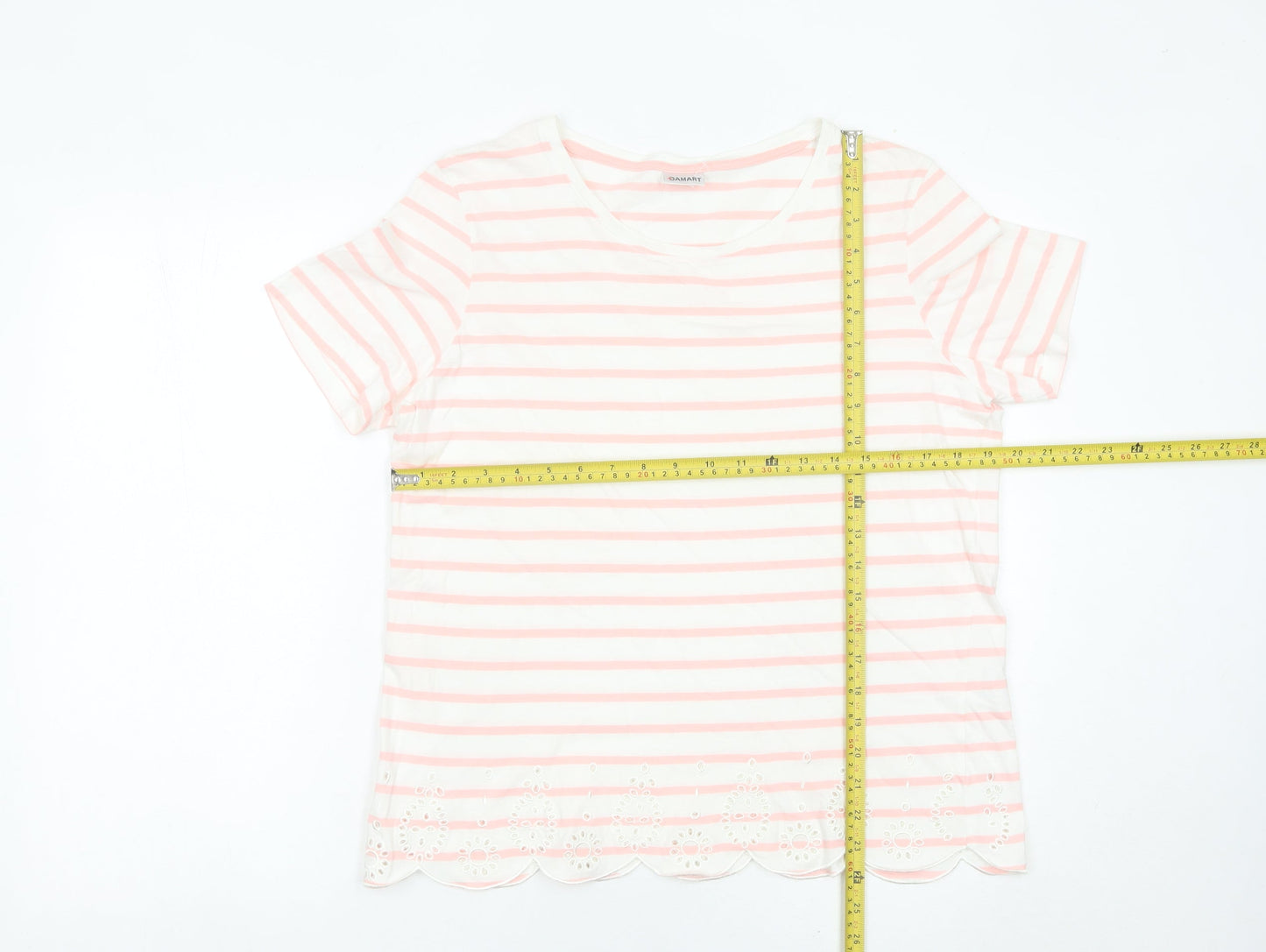 Damart Women’s Pink Striped Cotton T-Shirt Size 14/16 Short Sleeve