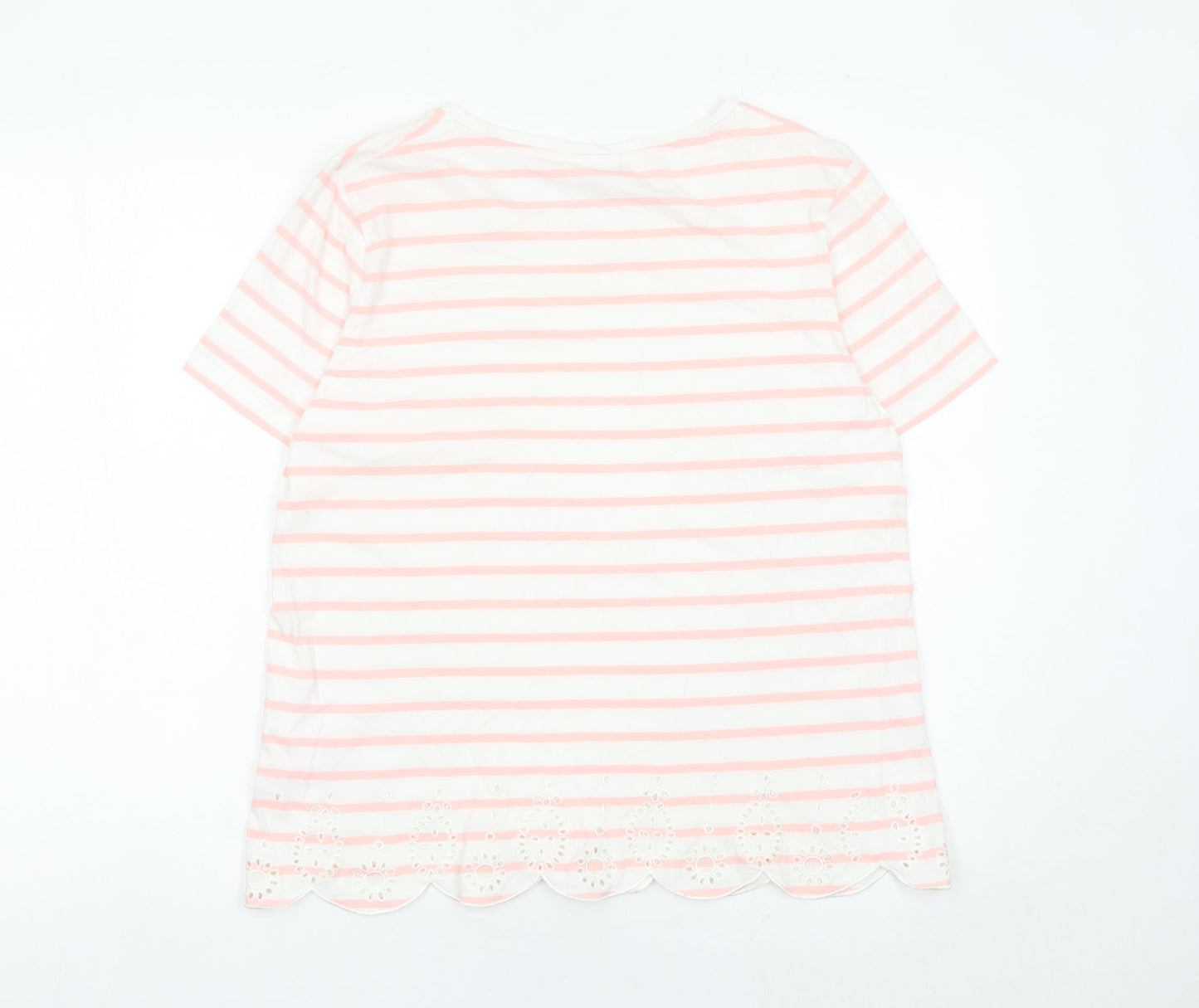 Damart Women’s Pink Striped Cotton T-Shirt Size 14/16 Short Sleeve