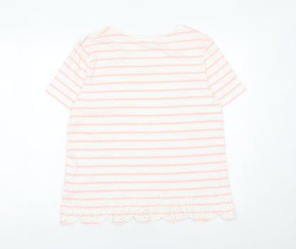 Damart Women’s Pink Striped Cotton T-Shirt Size 14/16 Short Sleeve