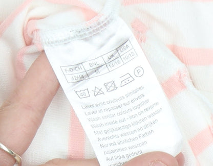 Damart Women’s Pink Striped Cotton T-Shirt Size 14/16 Short Sleeve