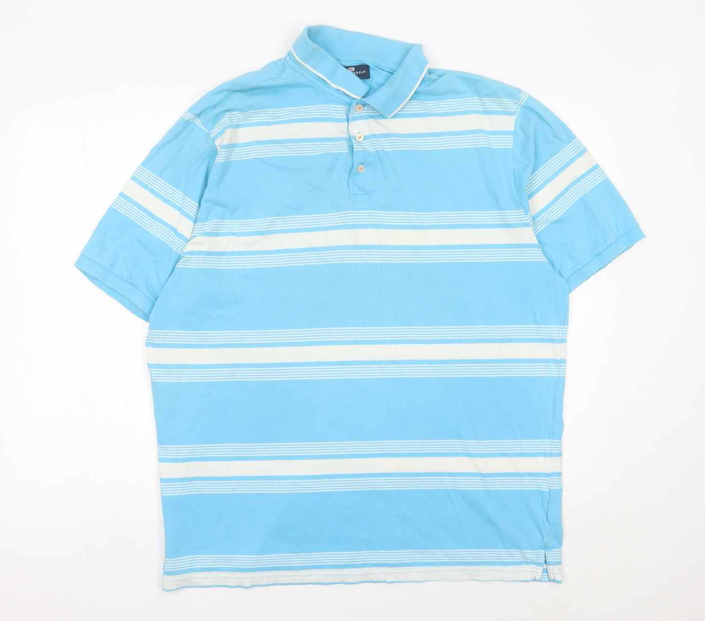 Marks & Spencer Men’s Blue Striped Polo Shirt XL Cotton Casual