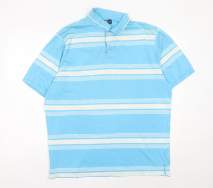 Marks & Spencer Men’s Blue Striped Polo Shirt XL Cotton Casual