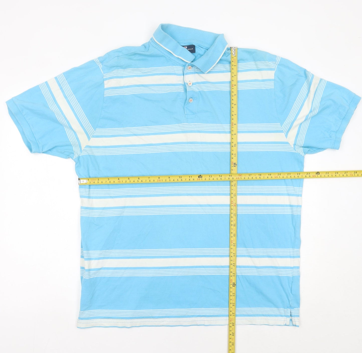 Marks & Spencer Men’s Blue Striped Polo Shirt XL Cotton Casual