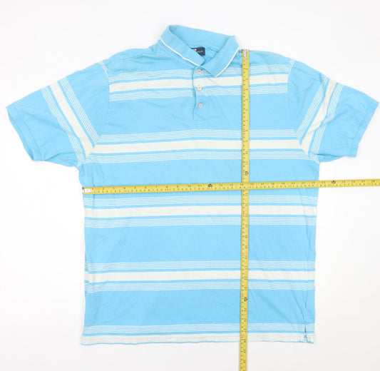 Marks & Spencer Men’s Blue Striped Polo Shirt XL Cotton Casual