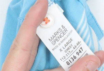 Marks & Spencer Men’s Blue Striped Polo Shirt XL Cotton Casual