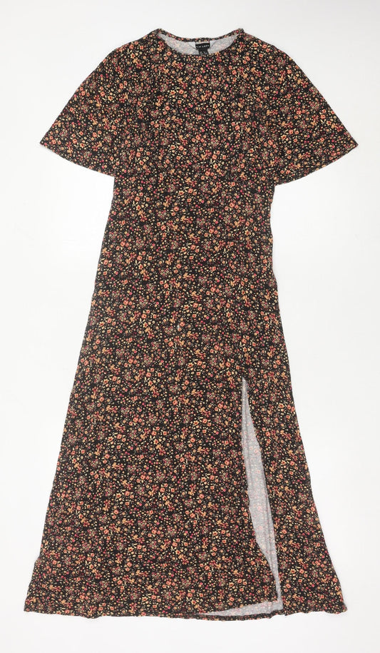 New Look Womens Black Floral Midi Shift Dress Size 6