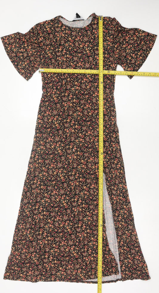 New Look Womens Black Floral Midi Shift Dress Size 6