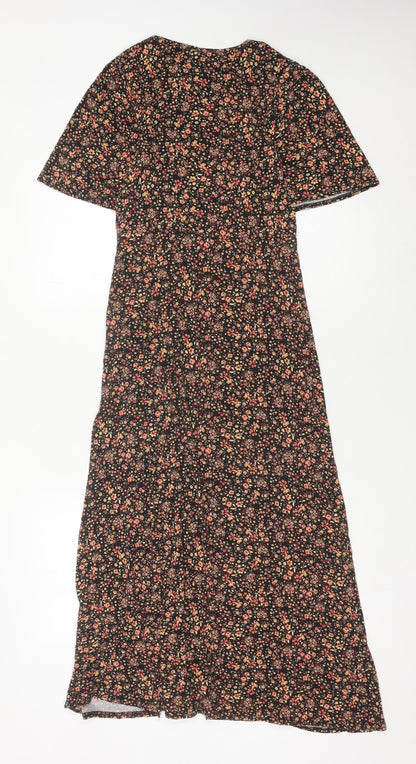 New Look Womens Black Floral Midi Shift Dress Size 6