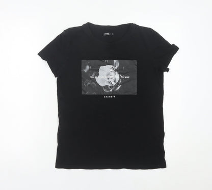 Womens UK Size XS Cropp Black Basic T-Shirt