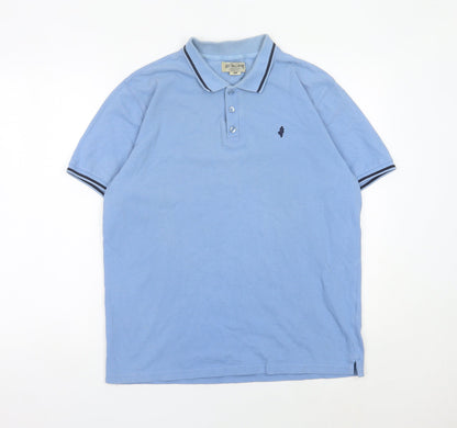 MCS Men’s Blue Cotton Polo Shirt Size L Short Sleeve Classic