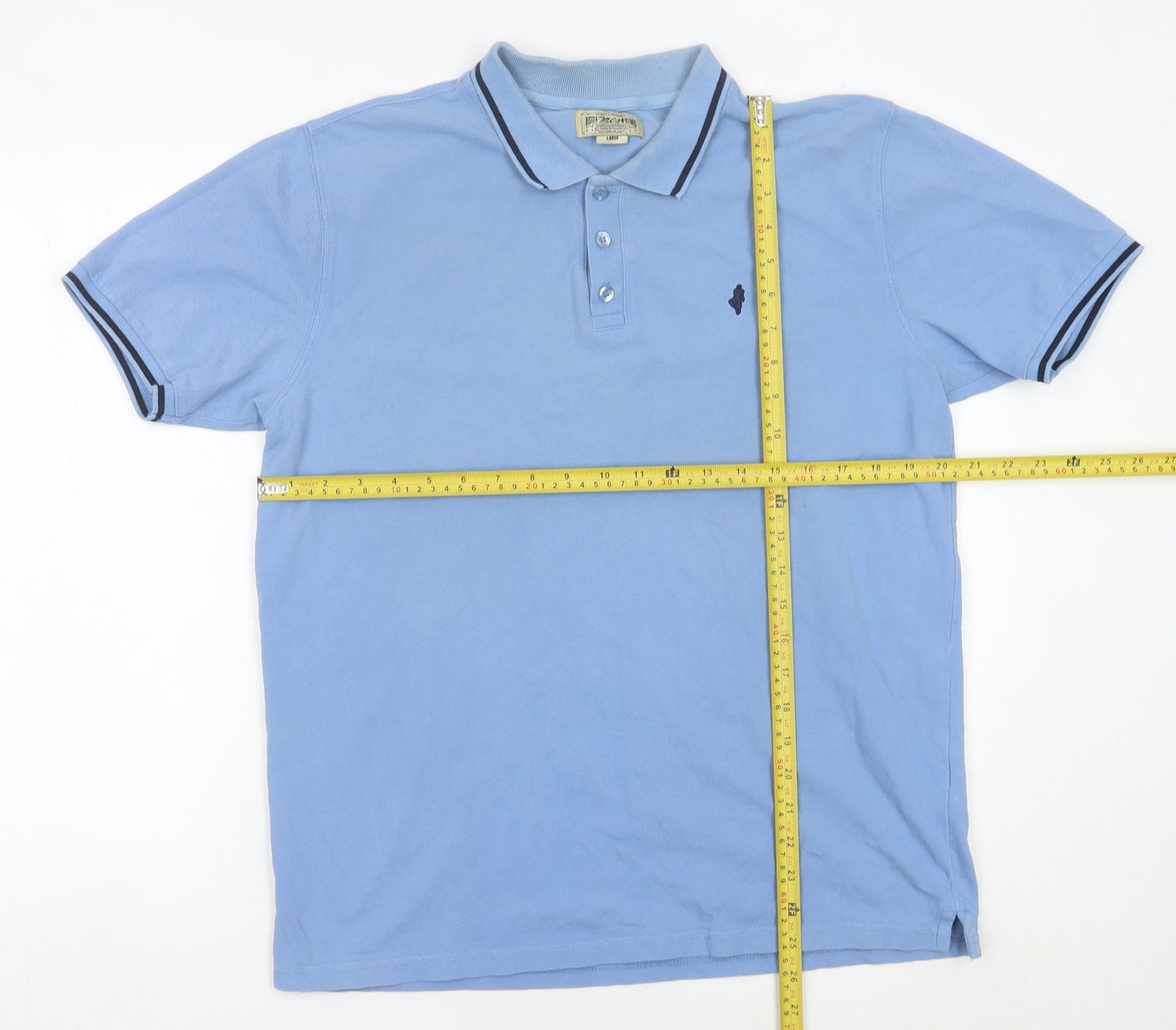 MCS Men’s Blue Cotton Polo Shirt Size L Short Sleeve Classic
