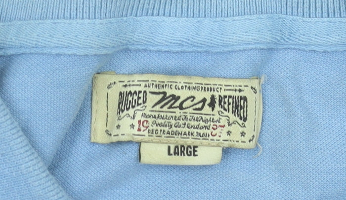 MCS Men’s Blue Cotton Polo Shirt Size L Short Sleeve Classic