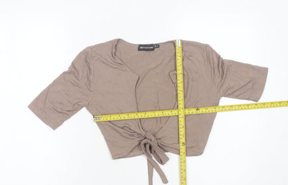 Womens UK Size 12 PRETTYLITTLETHING Brown Wrap Jumper