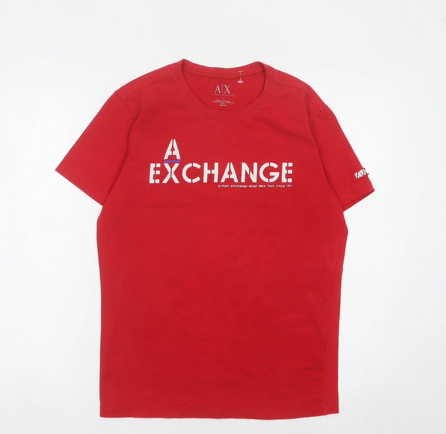 Armani Exchange Men Red L Graphic Logo Crew Neck T-Shirt