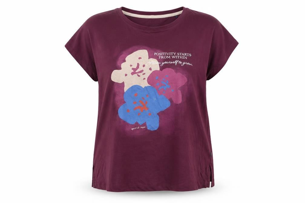Front view of EDC Women’s Purple Floral Print T-Shirt XL Relaxed Fit